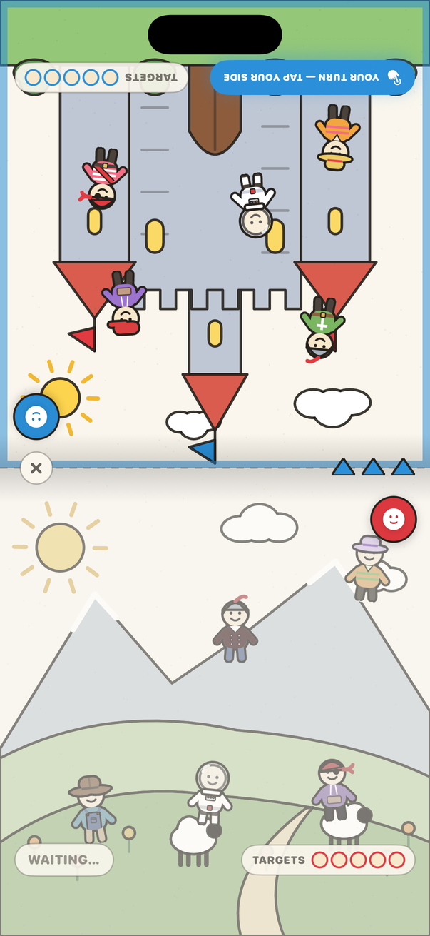 A one-phone fold: castle on top, meadow below